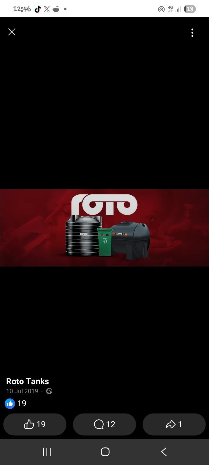 Roto brand promotional image featuring three water tank products on a red background with the company logo